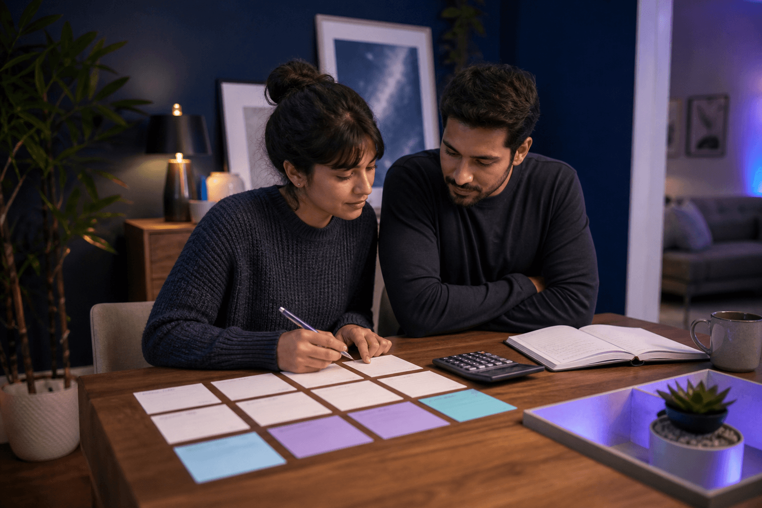 A couple building a month-by-month repayment plan